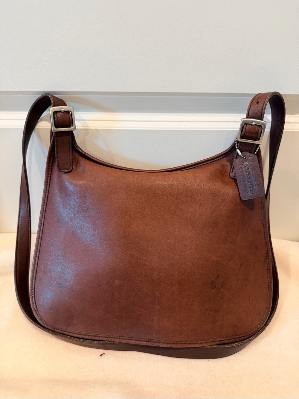 Vintage Coach Mahogany Leather Slim Hippie Flap Bag Crossbody #9134